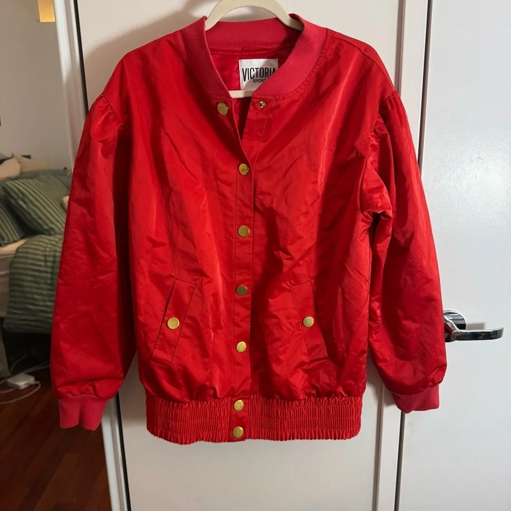 VICTORIA SPORT Red Satin Bomber Jacket - Picture 2 of 5